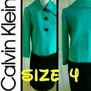 CALVIN KLEIN SKIRT SUIT SET TURQUOISE BLACK SIZE 4 WOMENS 4 NWOT